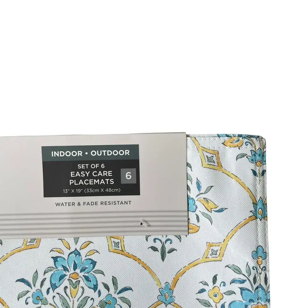 Rachel Ashwell Farmhouse Floral Placemats 13x19 Yellow Blue White Set of 6 NEW